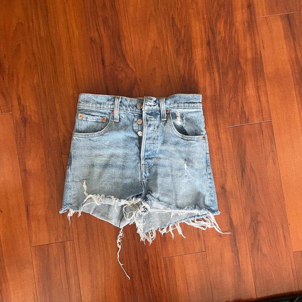 Distressed High-Waisted Denim Shorts by Levi’s